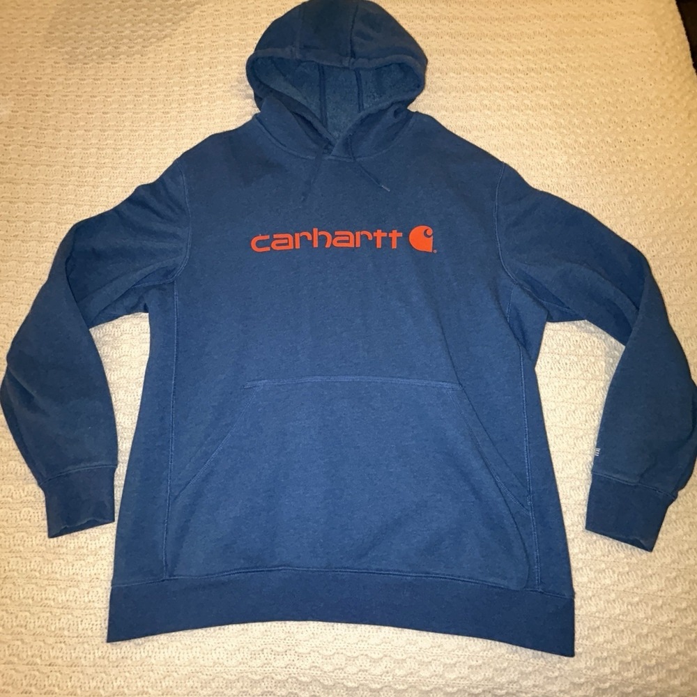 Carhartt Sweater Adult Mens XL Blue FORCE Graphic Pullover Workwear Hoodie 64040